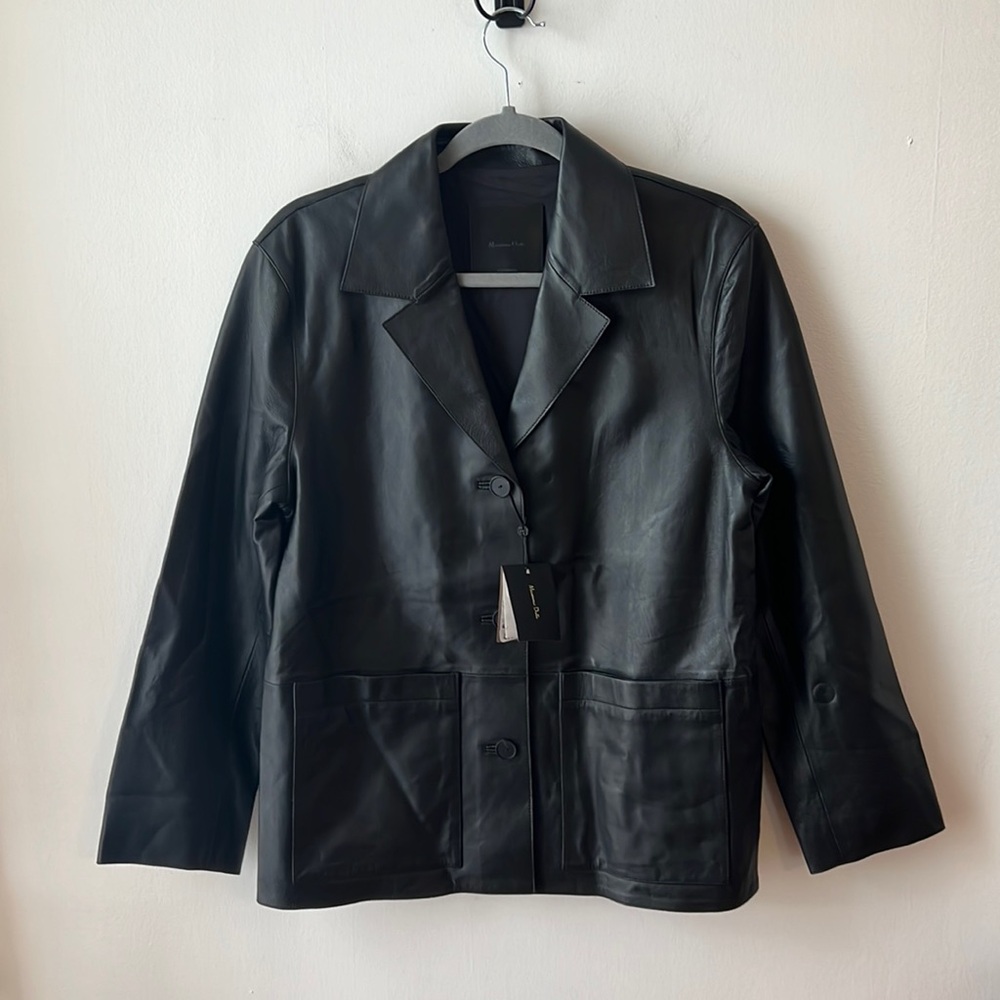 Massimo Dutti NWT Black Nappa Leather Jacket.  Size XS.